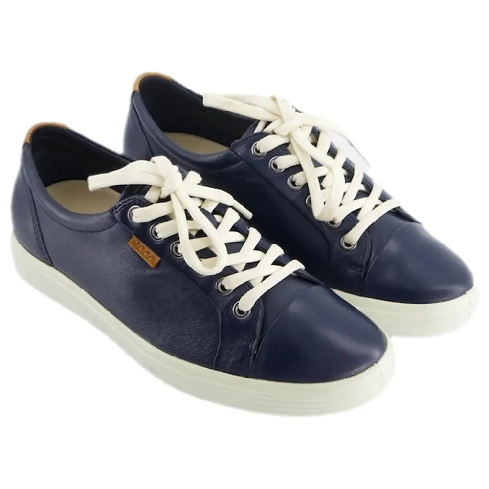 Ecco Soft 7 Leather Trainers Lace Up Sneaker Navy Womens Size US 8 / 39 EU